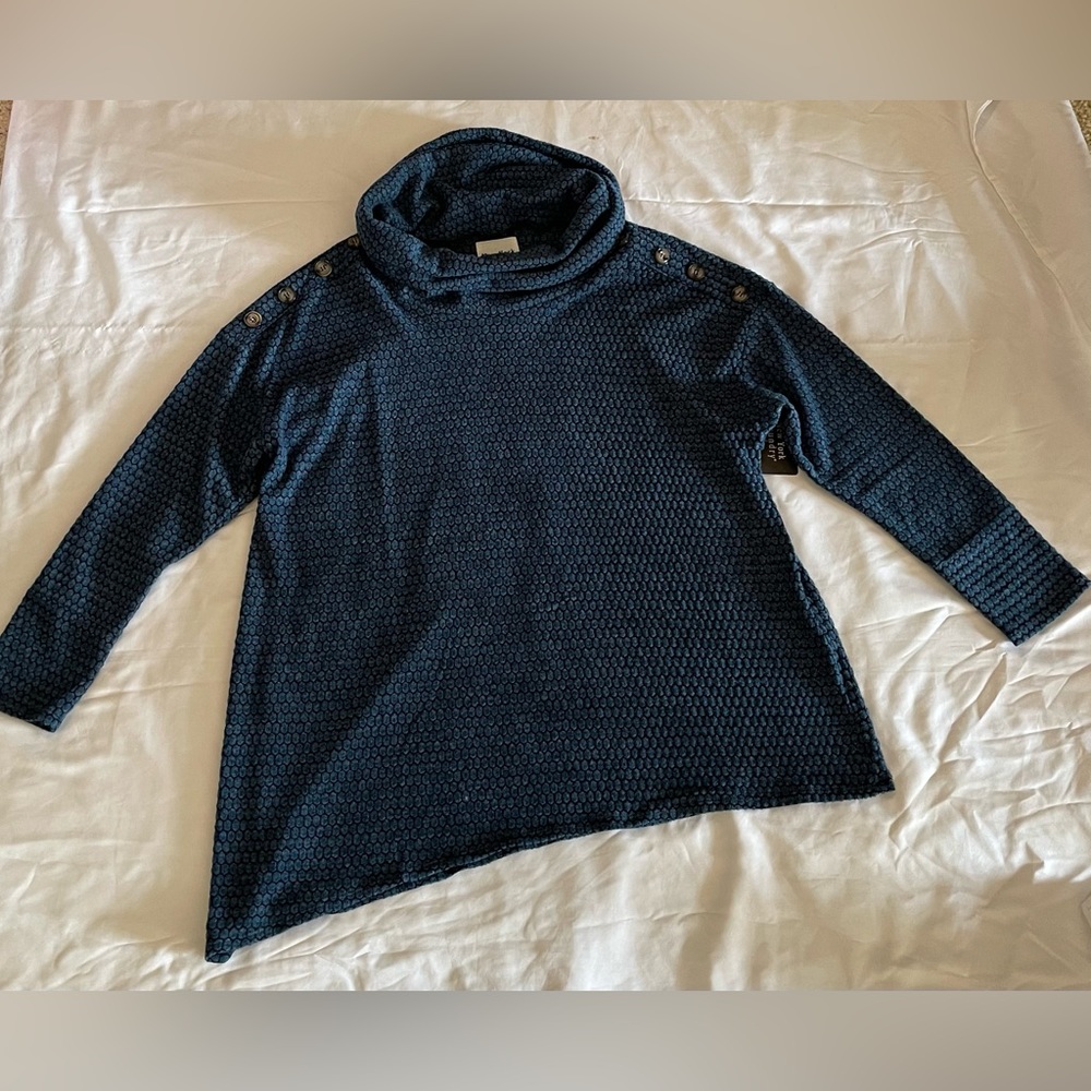 Blue Turtleneck Textered Fleece Sweater